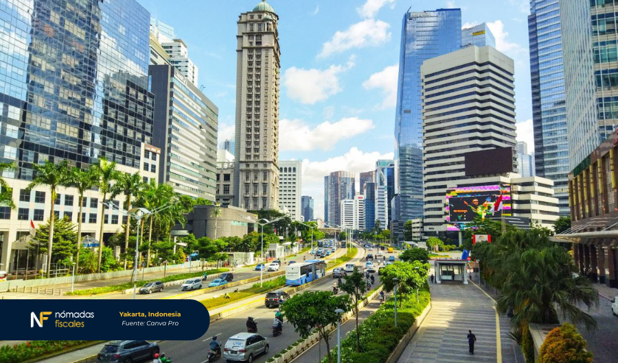 Horizonte urbano de Yakarta en Indonesia – centro de negocios relevante para la visa de nómada digital y residencia fiscal