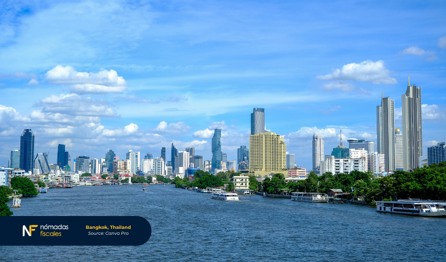 Bangkok city skyline in Thailand at sunset – tax-friendly destination in Southeast Asia for digital nomads