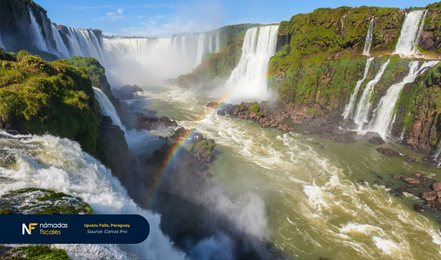 Iguazu Falls on the Paraguay border with lush green jungle and powerful waterfalls – Paraguay tax residency destination for entrepreneurs and digital nomads