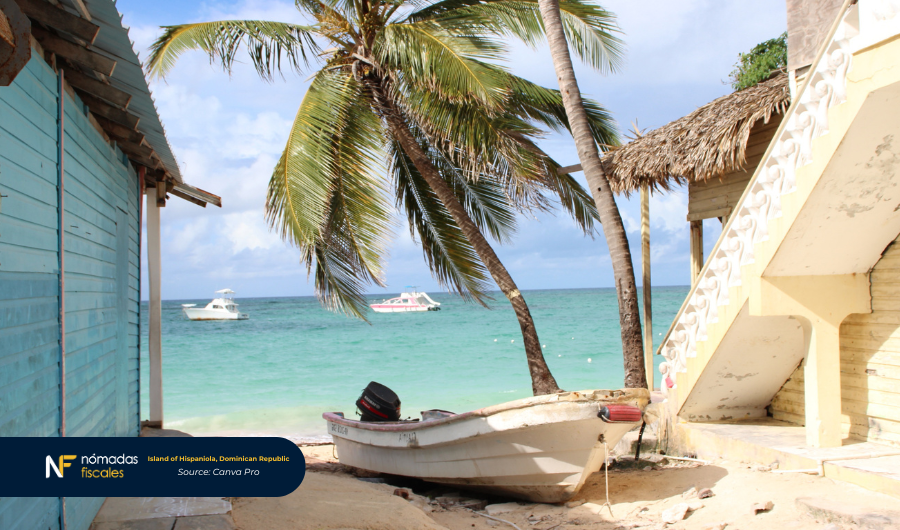Island of Hispaniola coastline in Dominican Republic with turquoise waters and tropical landscape – tax-free Caribbean destination for digital nomads